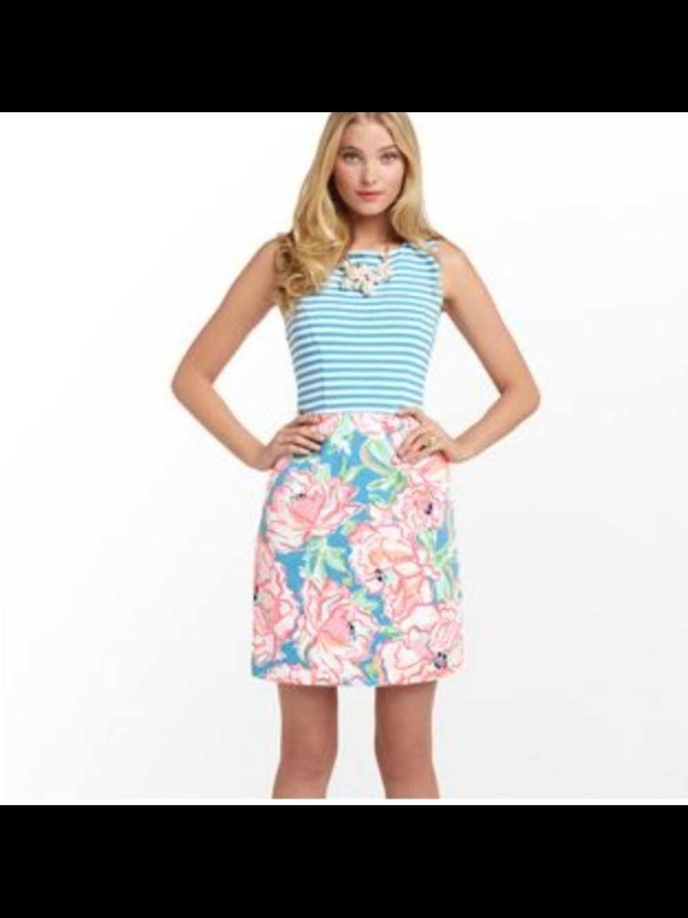 Lilly Pulitzer Blue and White Striped Top with Pink Label